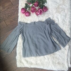 Merona Striped Off-Shoulder Top - Gray and White Size Medium